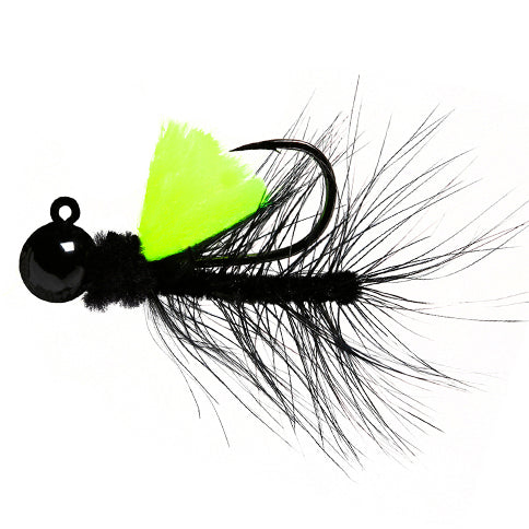 Aerojig Hackle 1/8 to 1/4 Ounce - Black & Black, Chartreuse