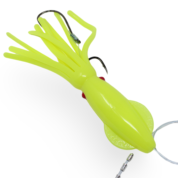 B2 Squid Halibut Rig Glow Caution Tape Yellow