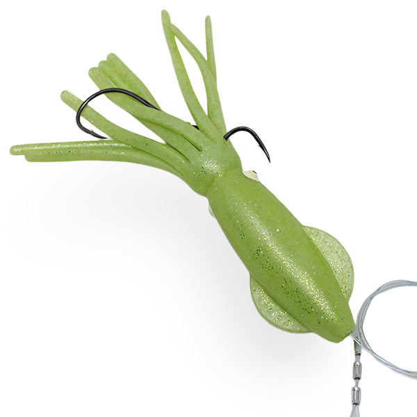 B2 Squid Halibut Rig Triple Glow Green Glitter