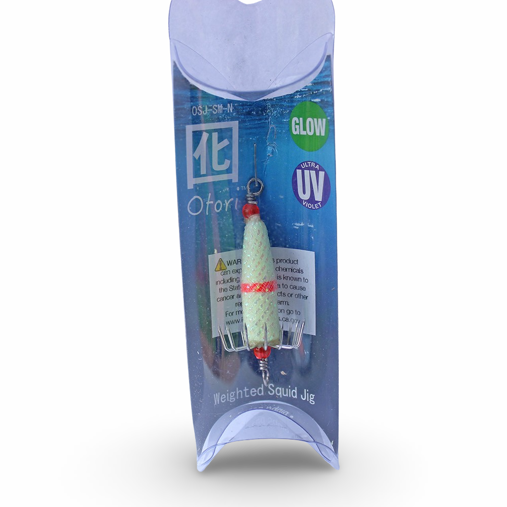Beau Mac Otori squid jig deluxe skinny in Natural Glow UV color for squid fishing in the Pacific Northwest