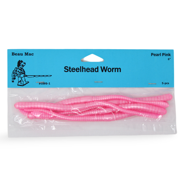 Beau Mac Steelhead Worms 6 Pearl Pink