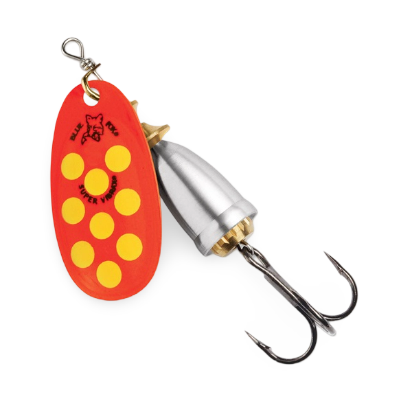 Blue Fox Vibrax Spinner UV Flo Red Flo Yellow Silver