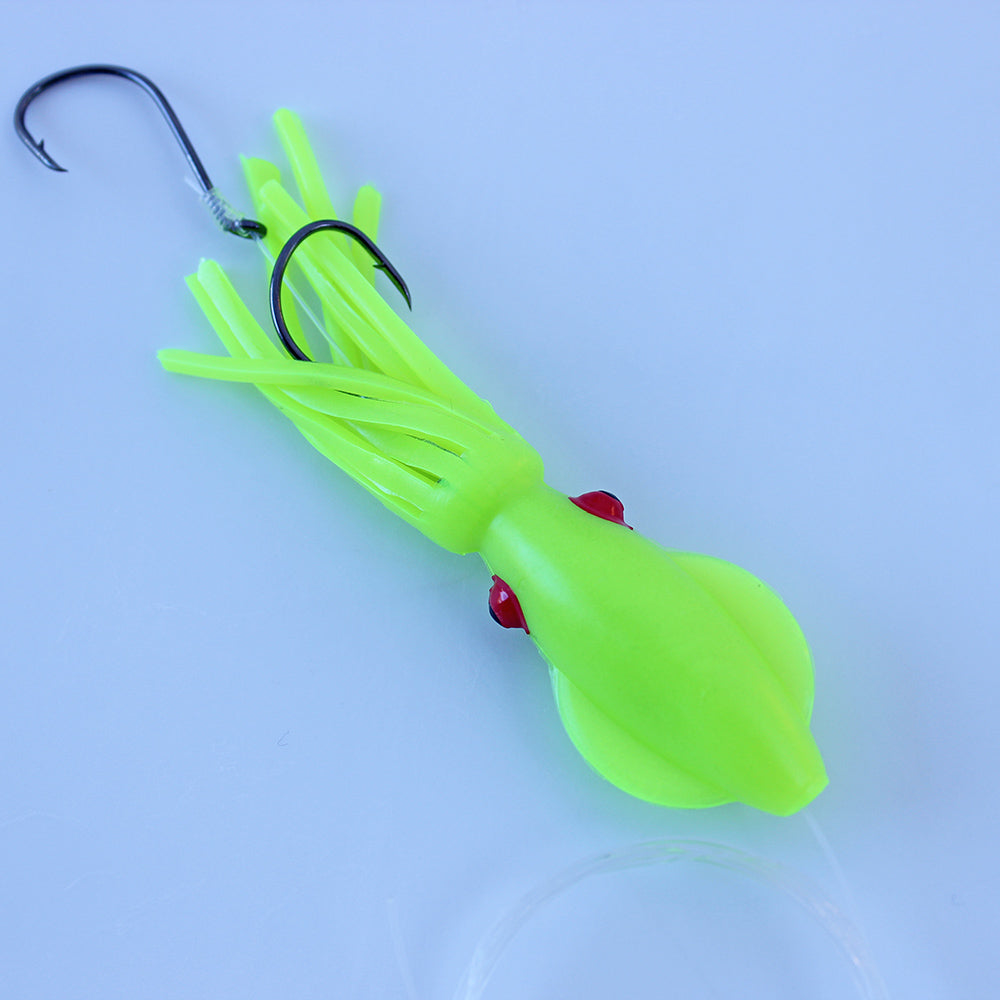 Salmon Trolling Rig - B2 Squid 4" Triple Glow Neon Green