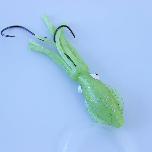 Salmon Trolling Rig - B2 Squid 4" Triple Green Glow with Glitter