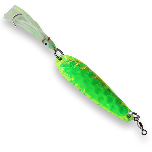 McOmies' Champion Glow Spoon with Hoochie - Chartreuse Mean Green