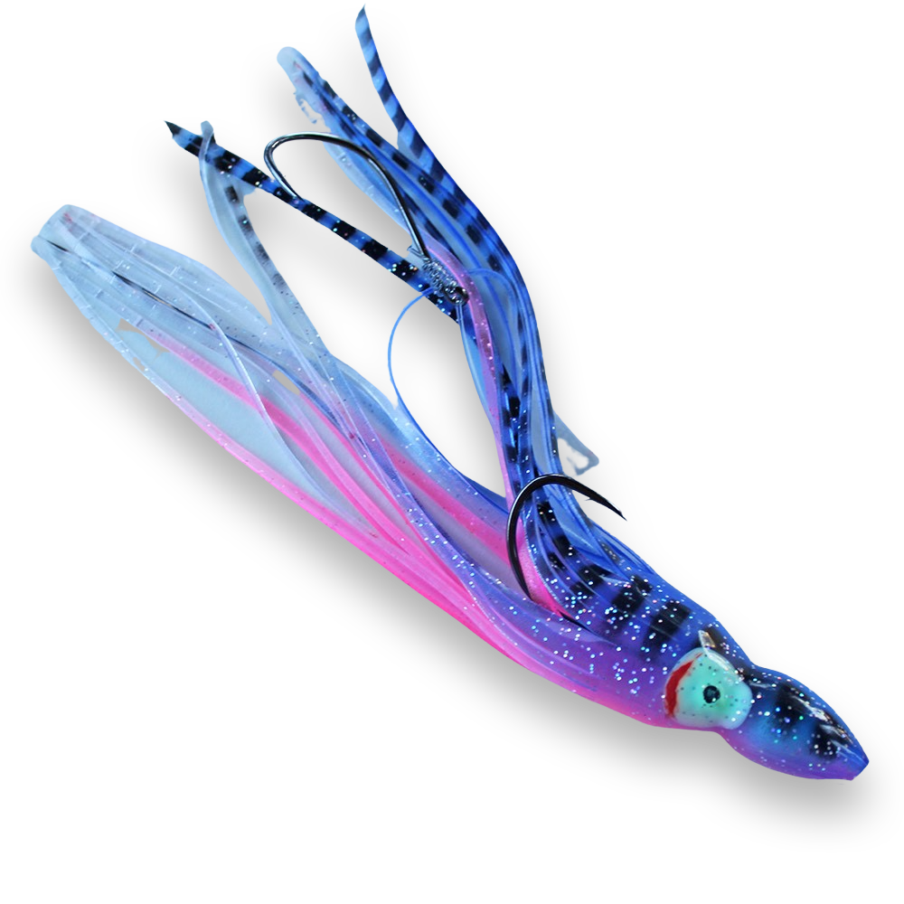 Hoochie Skirt Halibut Rig - UV Purple Tiger Prawn