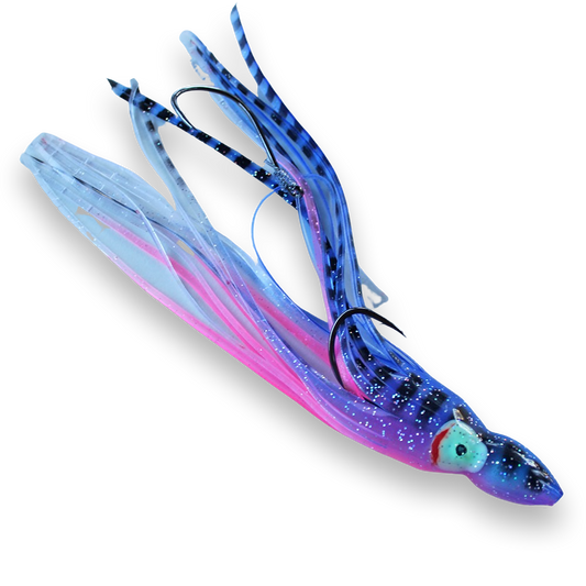 Hoochie Skirt Halibut Rig - UV Purple Tiger Prawn