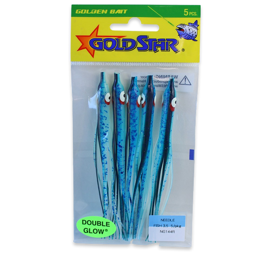 Gold Star Squid #35 Needlefish 4-1/4", Glow Spatterback Blue NG144R