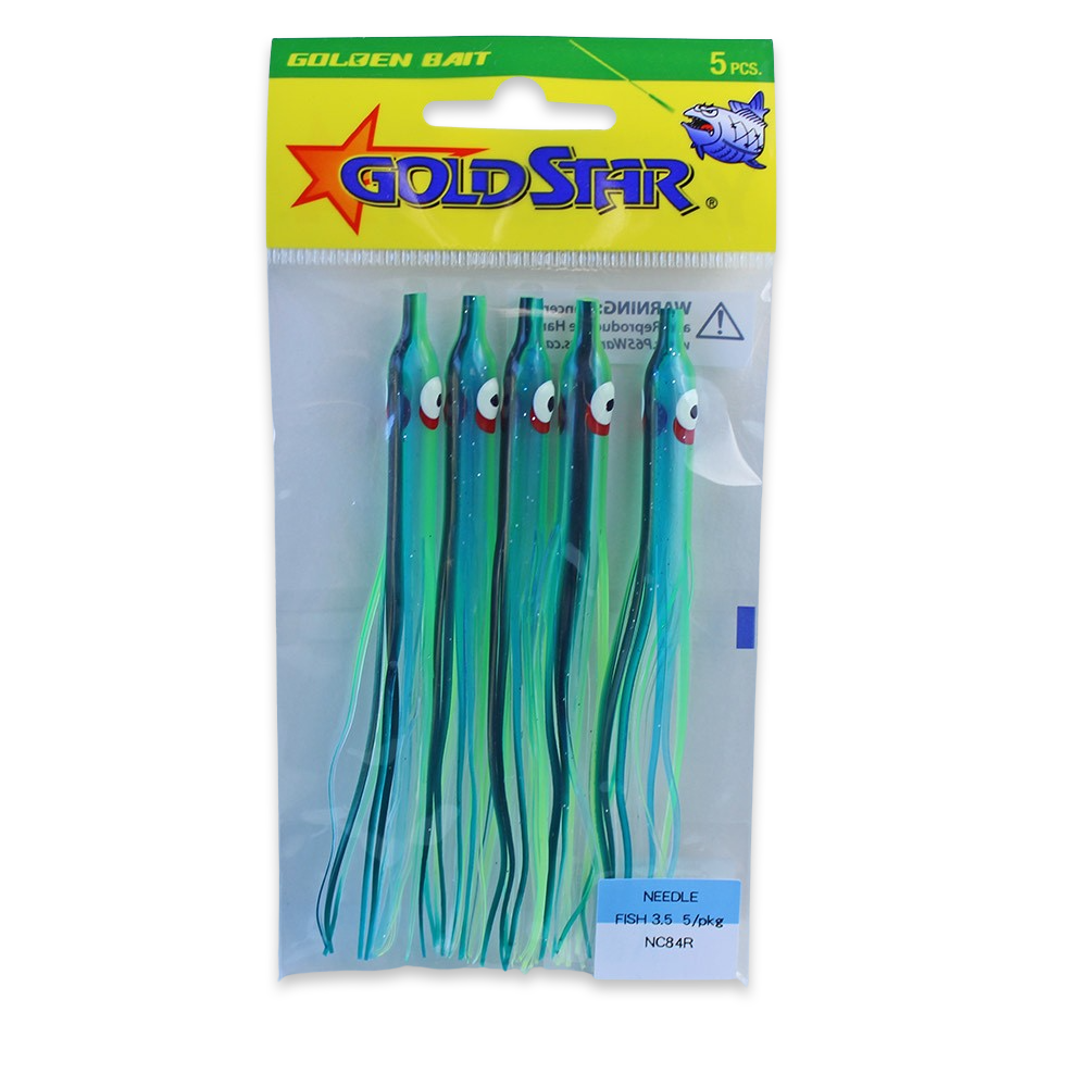 Gold Star Squid #35 Needlefish 4-1/4", Translucent Blue Chartruese NC84R