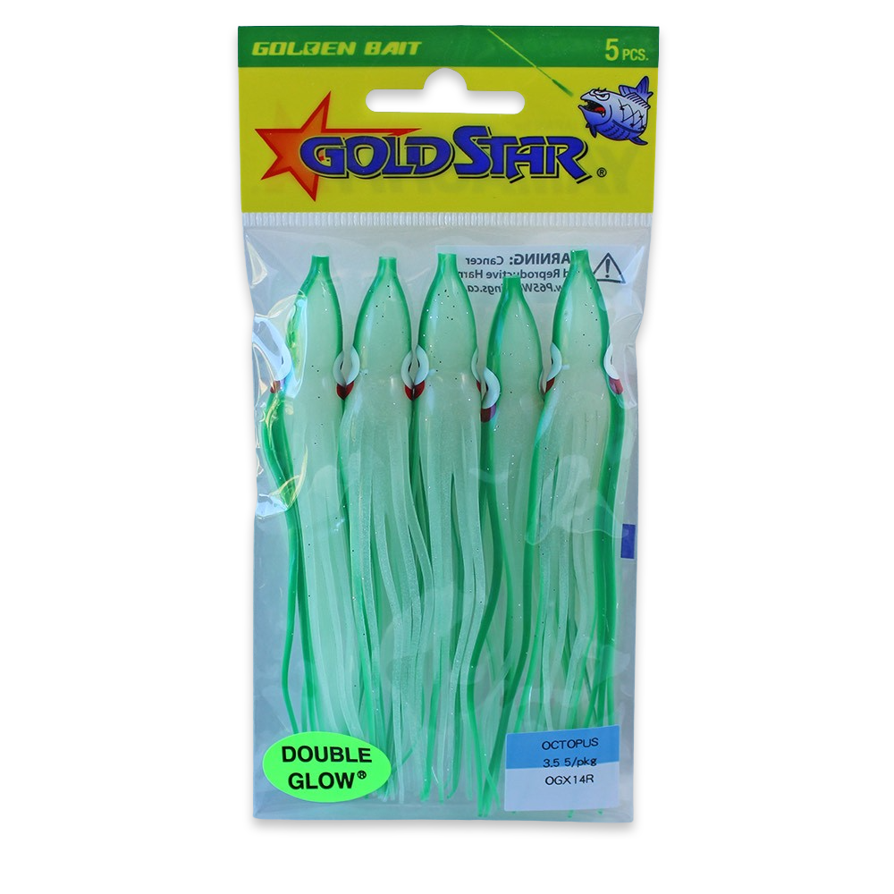 Gold Star Squid #35 Octopus 4-1/4", Glow Green Stripe OGX14R