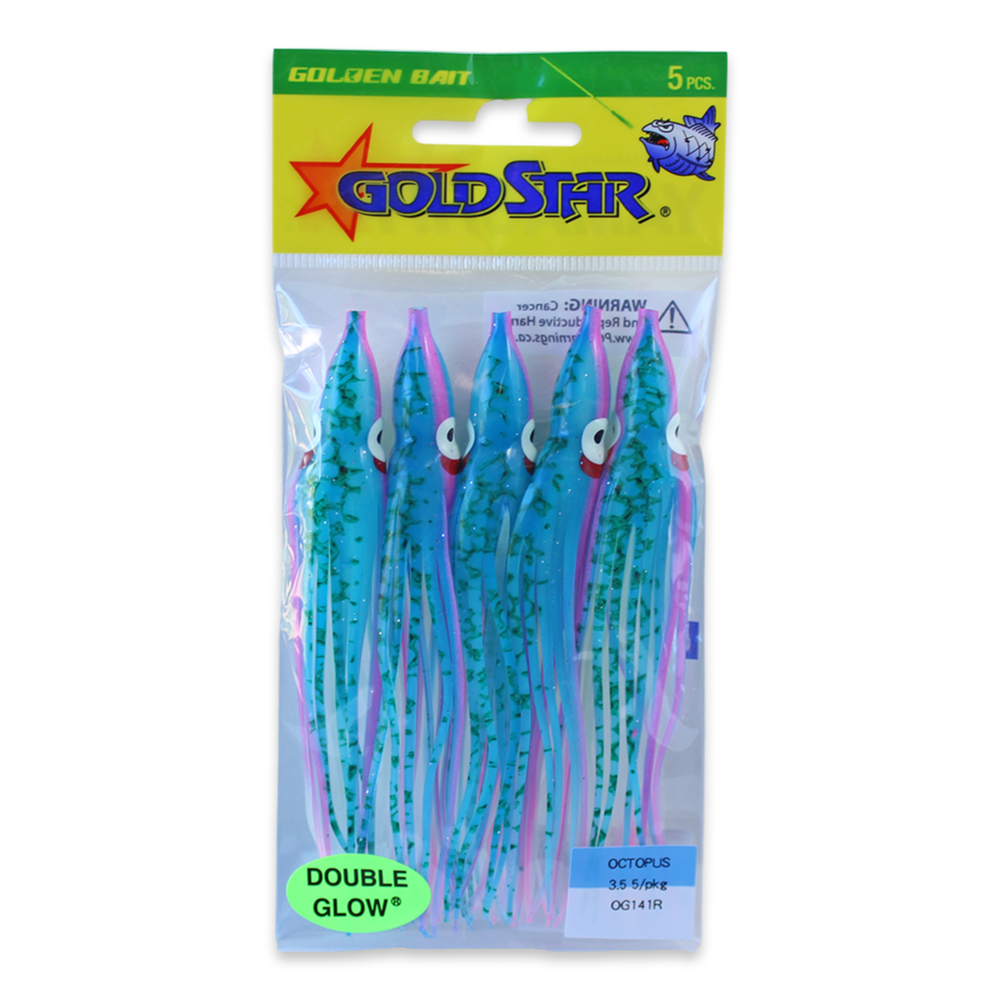 Gold Star Squid #35 Octopus 4-1/4", Glow Spatterback Blue Pink OG141R