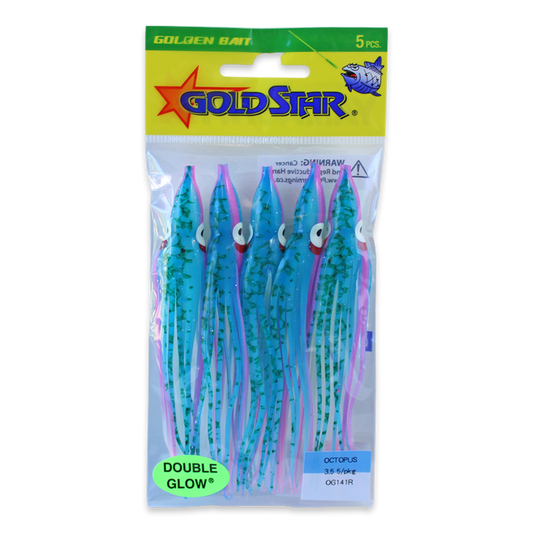 Gold Star Squid #35 Octopus 4-1/4", Glow Spatterback Blue Pink OG141R