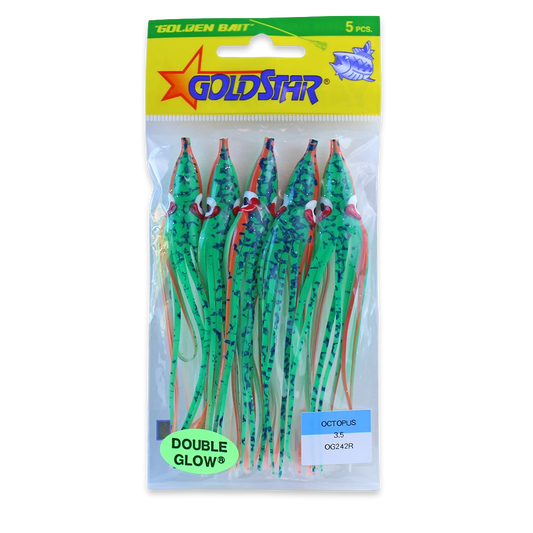 Gold Star Squid #35 Octopus 4-1/4", Glow Red Racer Green Spatter Back OG242R