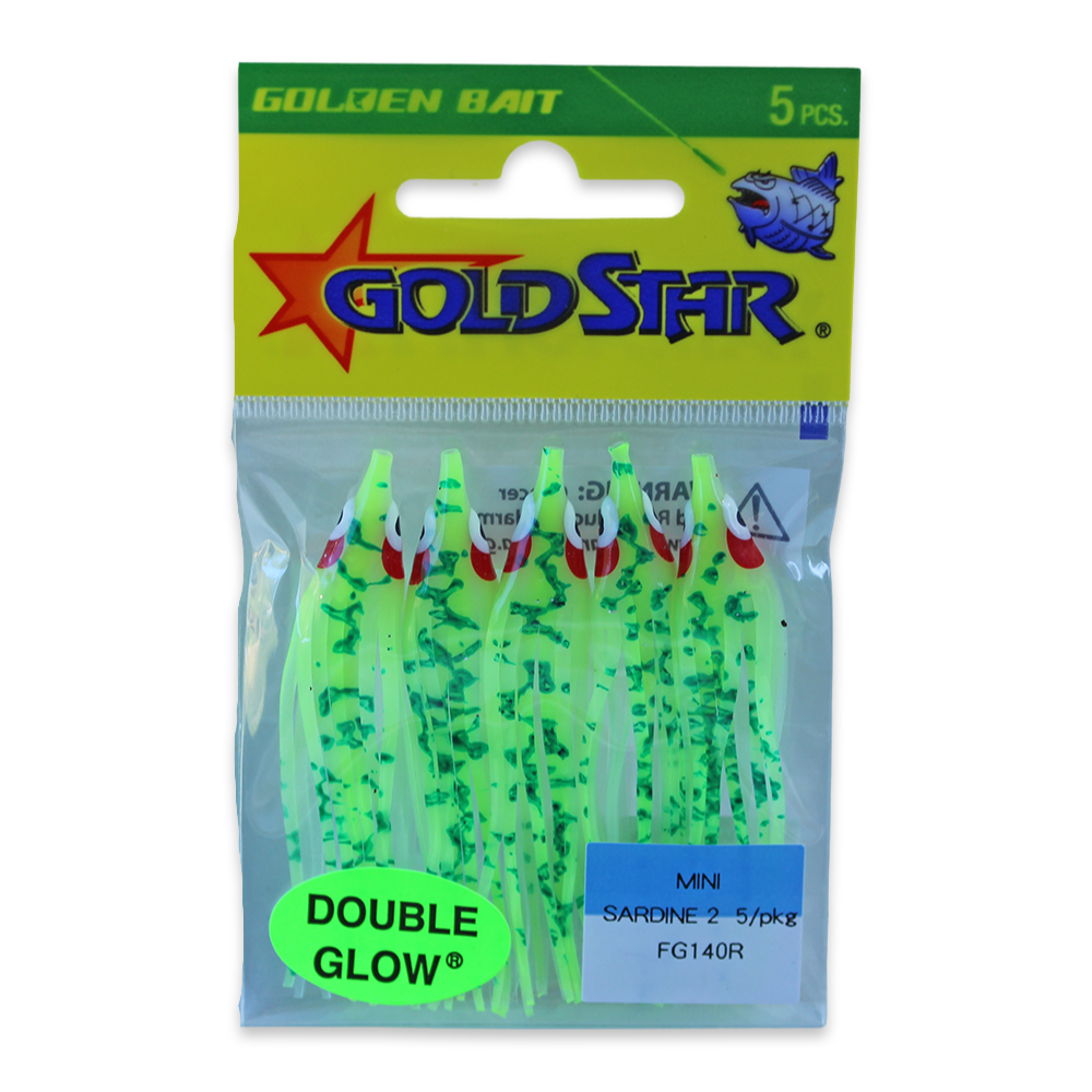 Gold Star Squid #20 Mini Sardine 2-1/4", Glow Spatterback Chartreuse FG140R