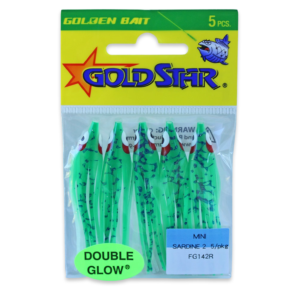 Gold Star Squid #20 Mini Sardine 2-1/4", Glow Spatterback Green FG142R