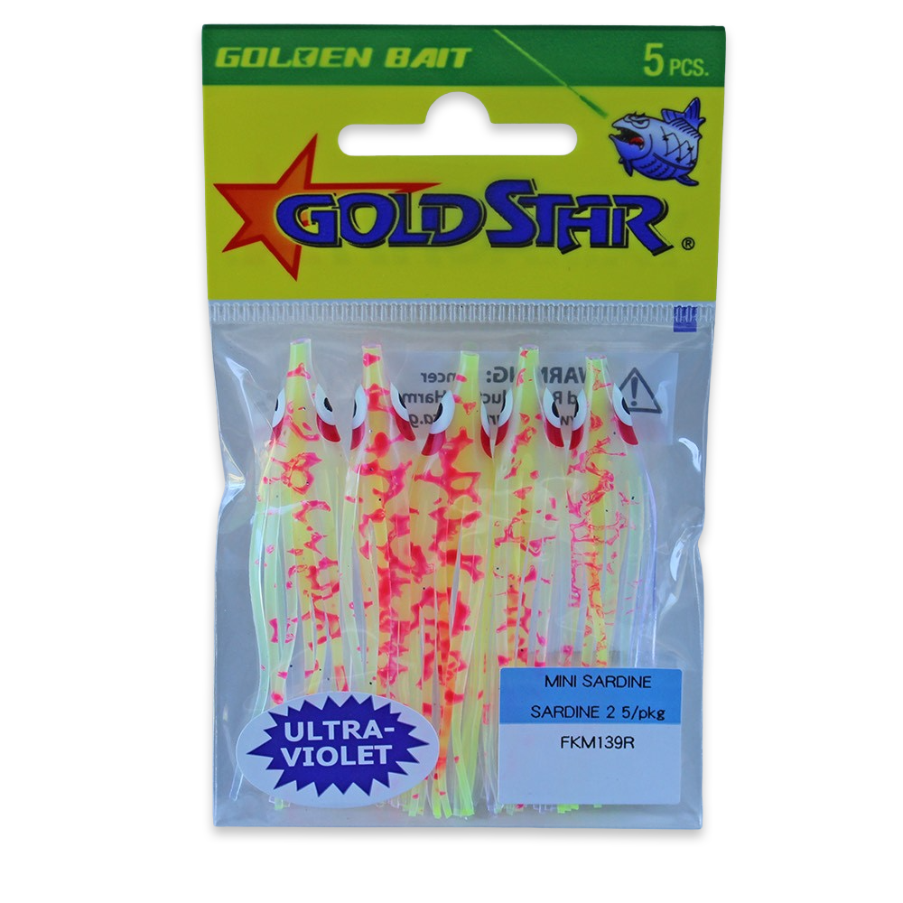 Gold Star Squid #20 Mini Sardine 2-1/4", UV Spatterback Flame FKM139R