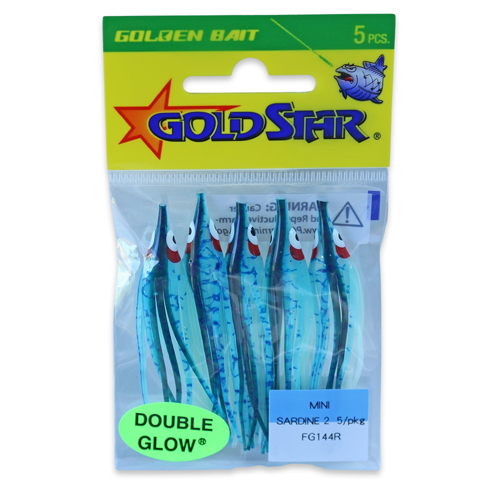 Gold Star Squid #20 Mini Sardine 2-1/4", Glow Spatterback Blue FG144R