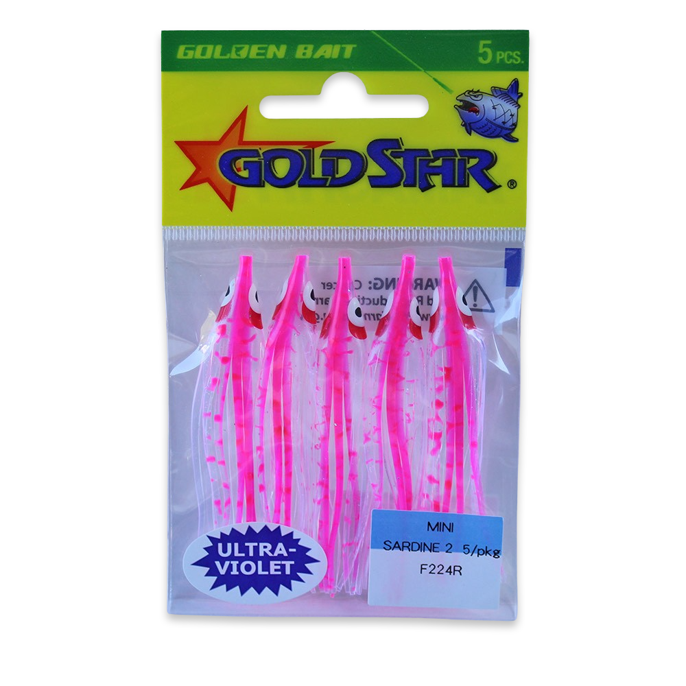 Gold Star Squid #20 Mini Sardine 2-1/4", UV Spatterback Pink F224