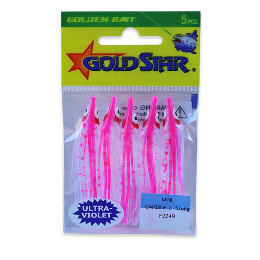 Gold Star Squid #20 Mini Sardine 2-1/4", UV Spatterback Pink F224