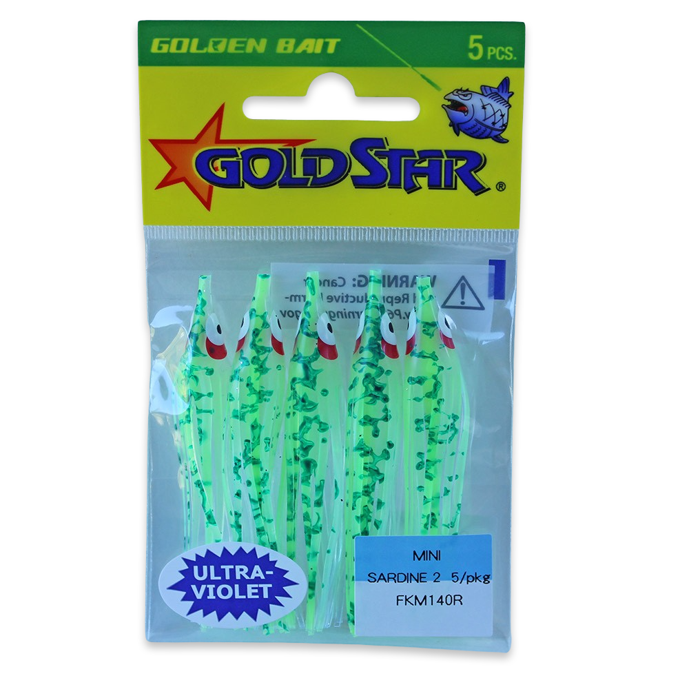 Gold Star Squid #20 Mini Sardine 2-1/4", UV Spatterback Chartreuse FKM140R