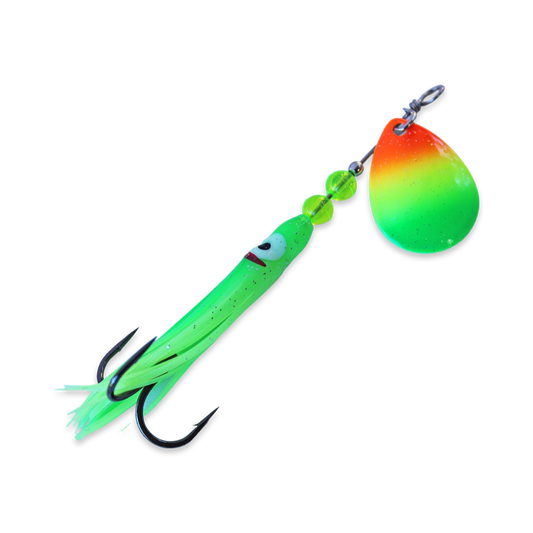 McOmie's 3.5 Mini Colorado Spinner with Hoochie - UV Green Tip Rainbow