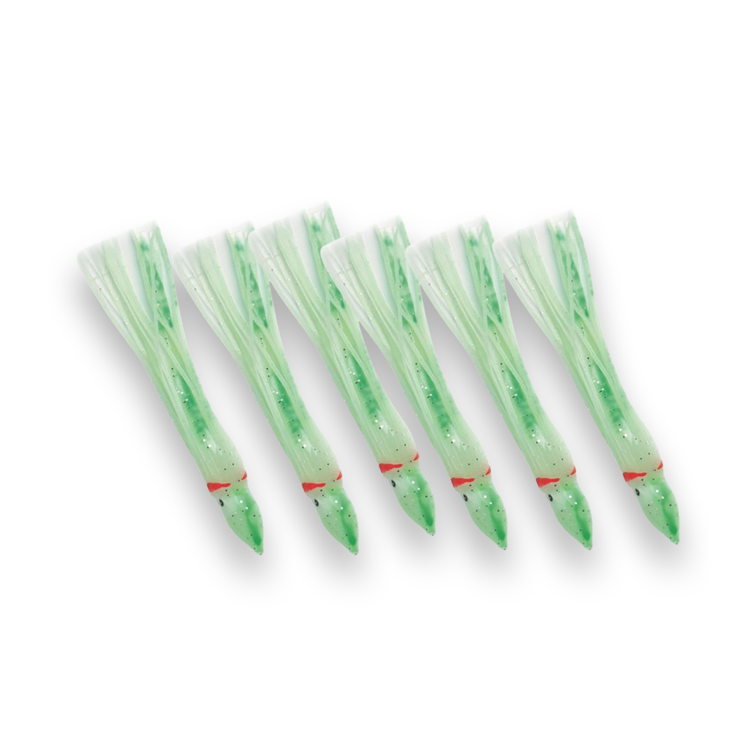 P-Line Sunrise Squid 3.5" 6-pack Glow Green Dot