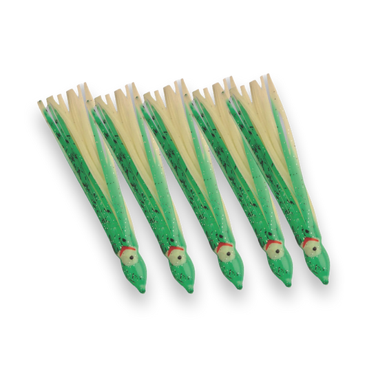 P-Line Sunrise Squid 4.5" 5-pack Glow Green