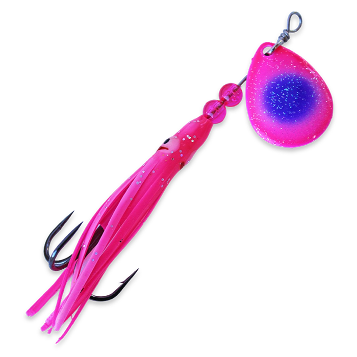 McOmies Mini Colorado Spinner Hoochie UV Purple Dot Pink