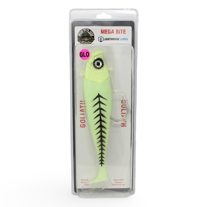 Mega Bite Swim Tail Jigs 24 ounce Glow Hurricane