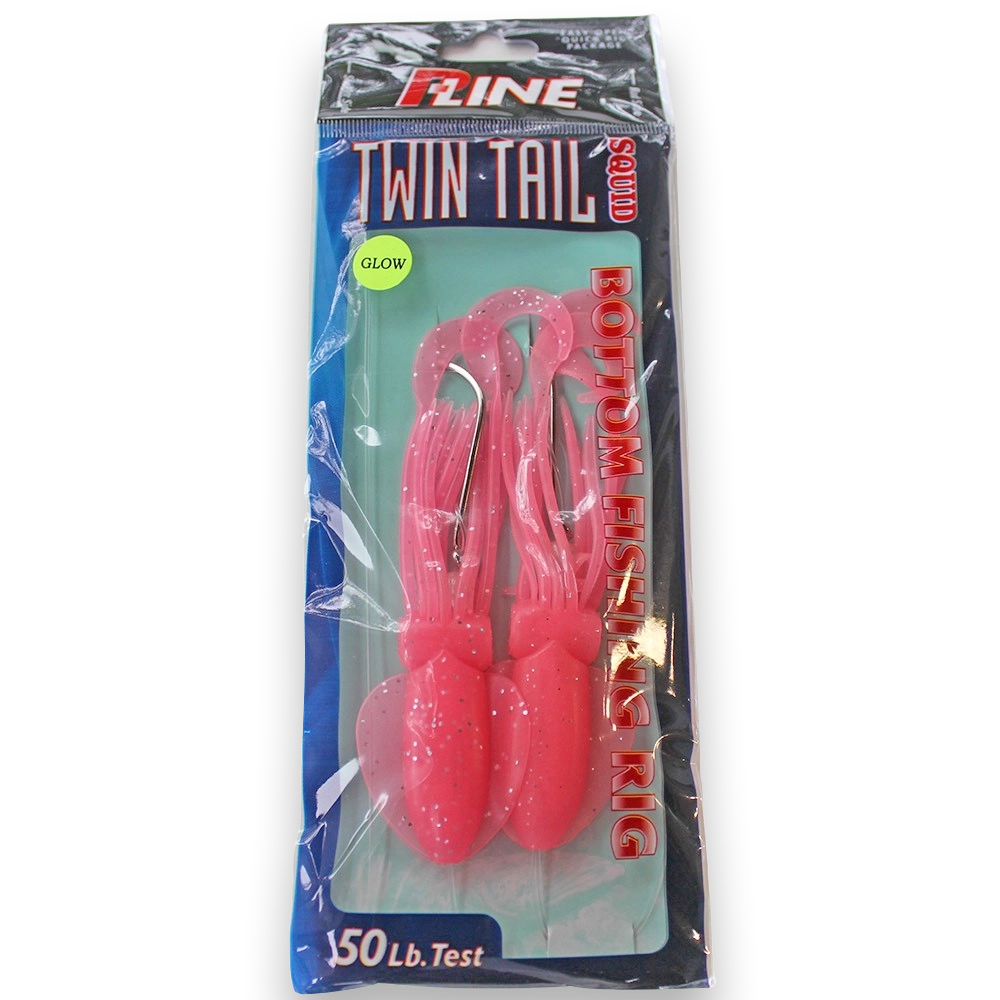 P-Line Twin Tail Squid Rig Pink Glow Glitter