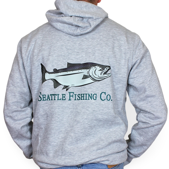 Seattle Fishing Co Hooded Sweatshirt Lt Heather Grey Back