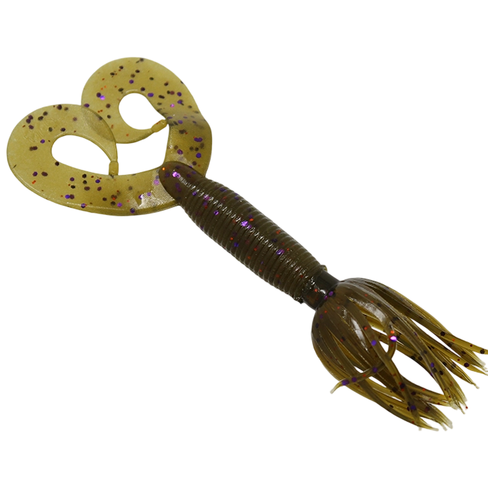 Yamamoto Double Tail Hula Grub 5 Green Pumpkin Purple Copper Flake