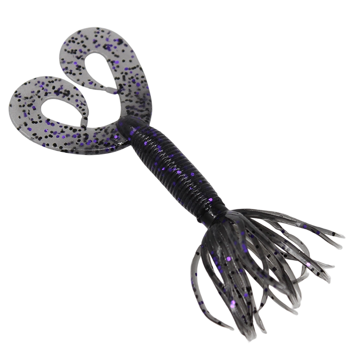 Yamamoto Double Tail Hula Grub 5 Smoke Black Purple Flake