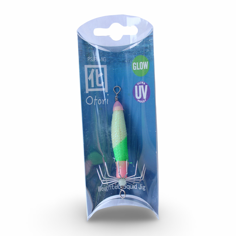 Beau Mac Otori squid jig standard in Natural Glow Green UV color for squid fishing in the Pacific Northwest

