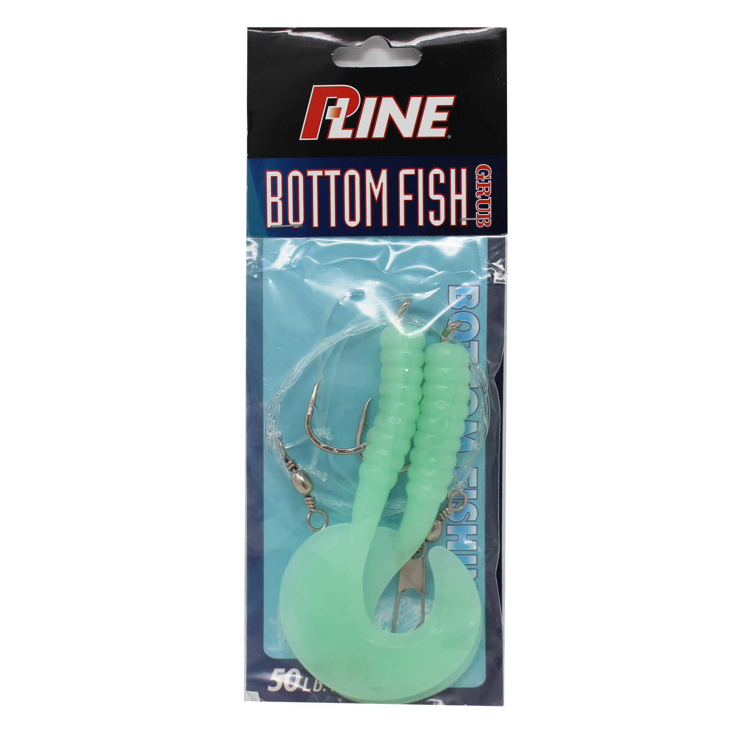 P-Line Bottom Fish Rig 4" Grub, 7/0 Hook, 2 Per Rig - Glow