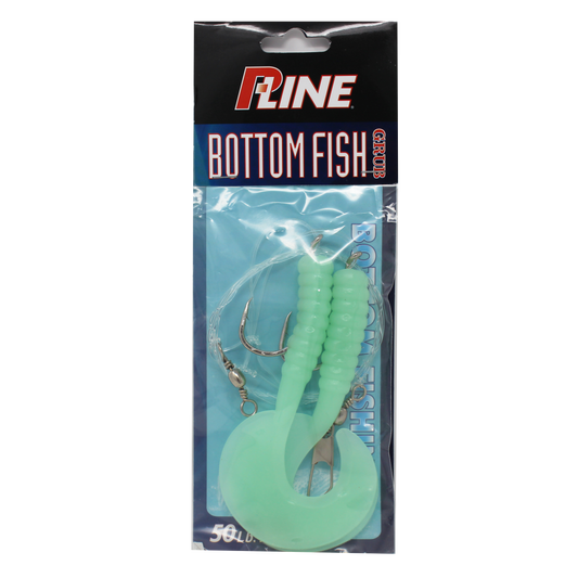 P-Line Bottom Fish Rig 4" Grub, 7/0 Hook, 2 Per Rig - Glow