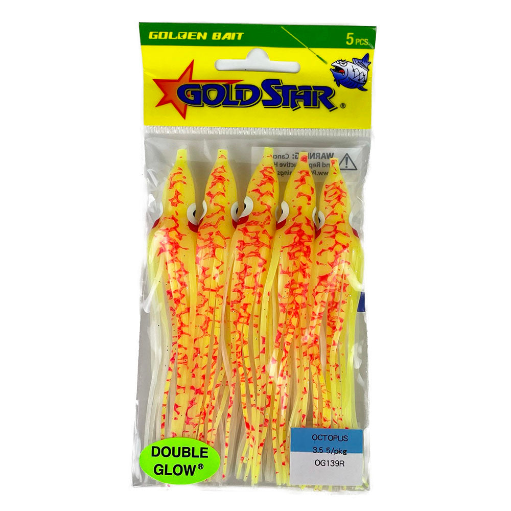 Gold Star Squid #35 Octopus 4-1/4", Glow Spatterback Flame OG139R