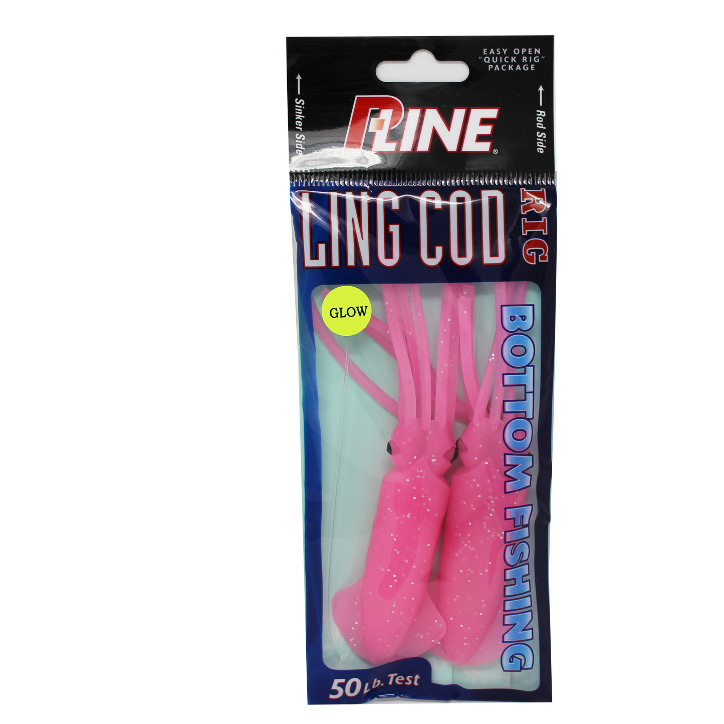 P-Line Lingcod Rig 4.5" Squid, 2 Per Rig - Pink Glow