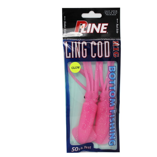 P-Line Lingcod Rig 4.5" Squid, 2 Per Rig - Pink Glow