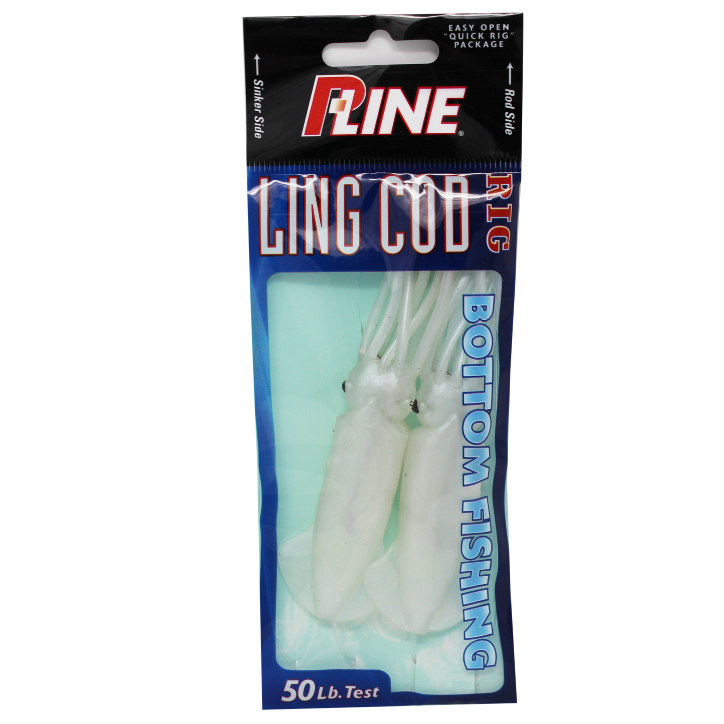 P-Line Lingcod Rig 4.5" Squid, 2 Per Rig - Pearl White