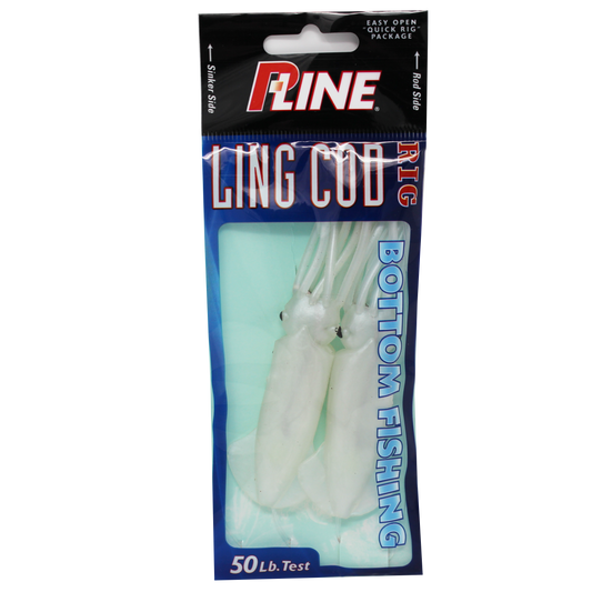 P-Line Lingcod Rig 4.5" Squid, 2 Per Rig - Pearl White