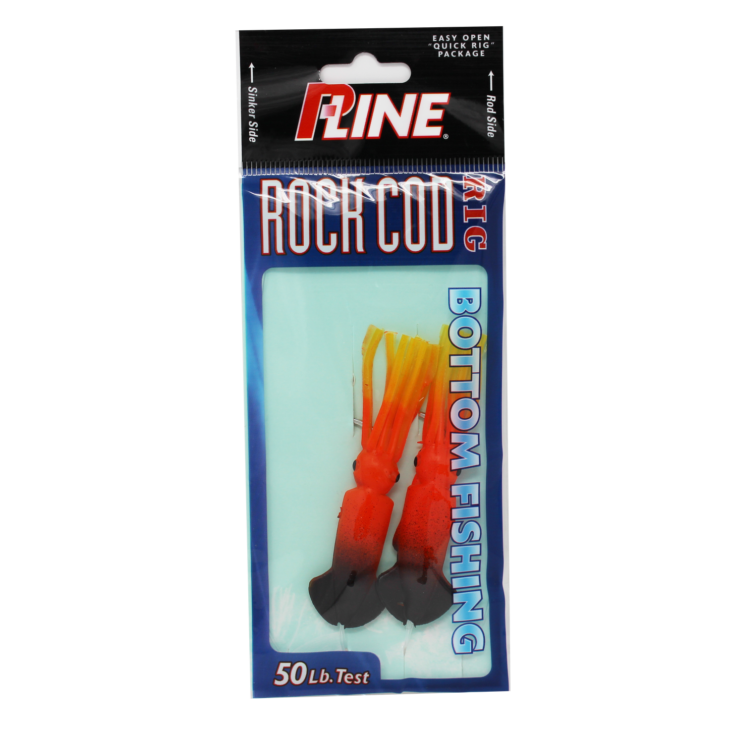 P-Line Rock Cod Rig 3.5" Squid, 2 Per Rig - Orange Yellow Black