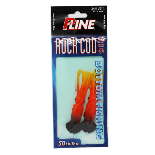 P-Line Rock Cod Rig 3.5" Squid, 2 Per Rig - Orange Yellow Black