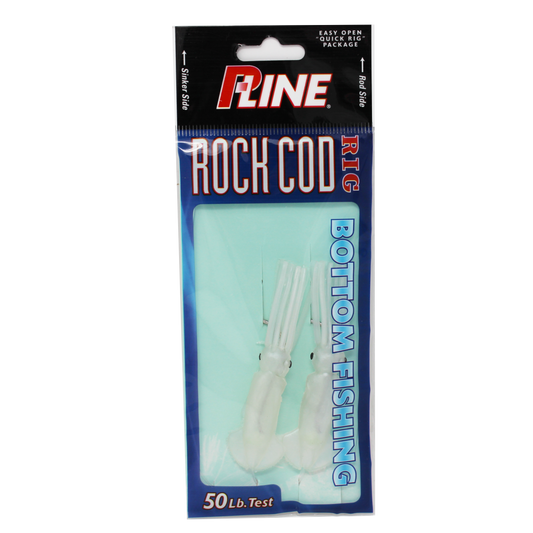 P-Line Rock Cod Rig 3.5" Squid, 2 Per Rig - Pearl White