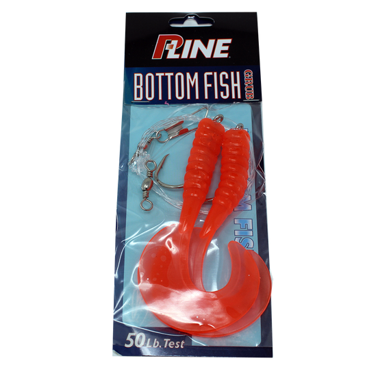 P-Line Bottom Fish Rig 4" Grub, 7/0 Hook, 2 Per Rig - Red Krill