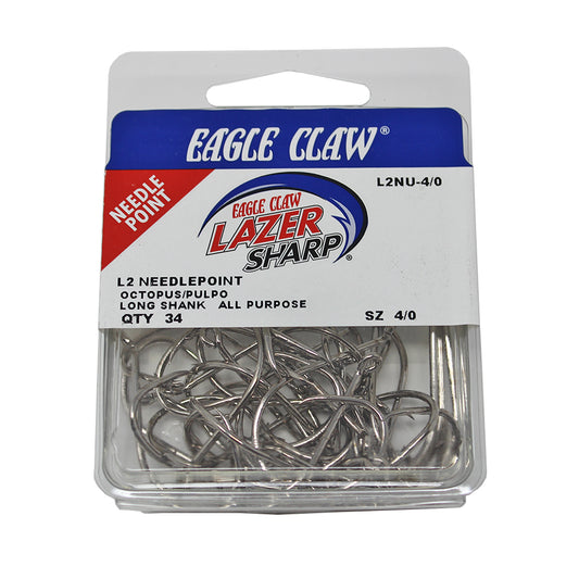 Eagle Claw Lazer Sharp Octopus Hooks Nickel, Sizes 2 to 5/0