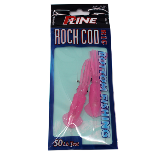 P-Line Rock Cod Rig 3.5" Squid, 2 Per Rig - Pink Glow